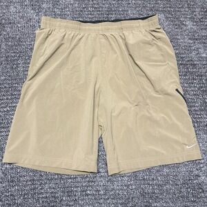Nike Shorts Mens XXL Tan Swoosh Logo Stretch Drawstring Performance Athletic